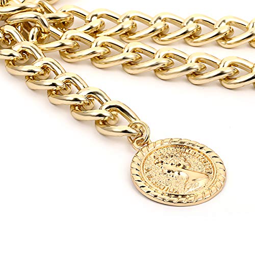JWICOS Gold Bohemian Layered Waist Chain Belly Chain Belt with Coin Punk Chunky Body Chain for Women and Girls - color: gold