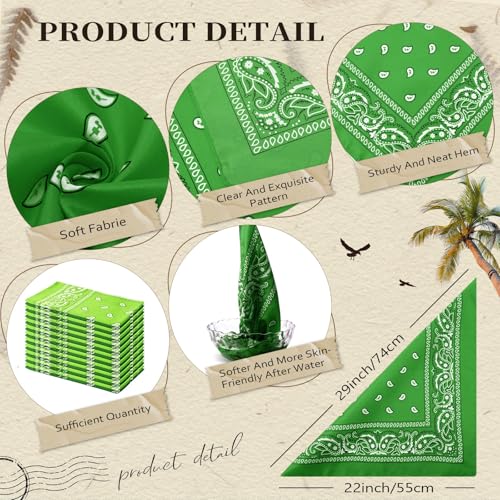 Suhine 24 Pcs Bandanas Bulk for Women Men 22 x 22 Inch Paisley Outdoor Headband Cowboy Handkerchief Summer - color: Fluorescent Green, Grass Green