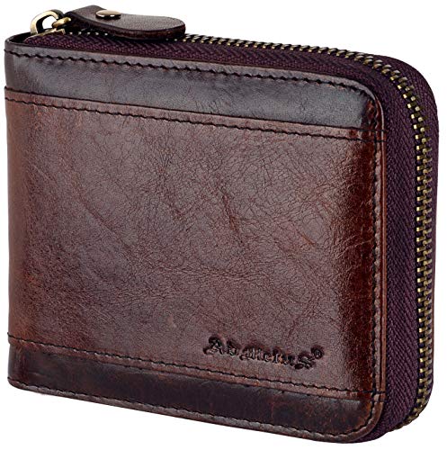 Admetus Mens RFID Blocking Wallets Zipper Leather Wallet for Men Bifold RFID Card Holder - color: Brown-23