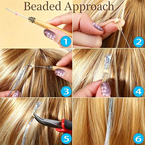 Hair Tinsel Kit 18 Colors 47 Inch Heat Resistant Reusable Stretchable Durable Shiny Hair Tinsel Strands for Women Girls Daily Wear Festival Party Cosplay Halloween Christmas Hair Accessories - color: 18 Colors+Tools, size: 47 Inch