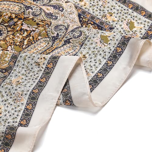 Stlvoll 27.5" Silk Neck Scarf of Women's Fashion Head Scarf Square Neck Satin Scarfs for Bag Hair Scarves Gift - color: Cashew Nut/Beige