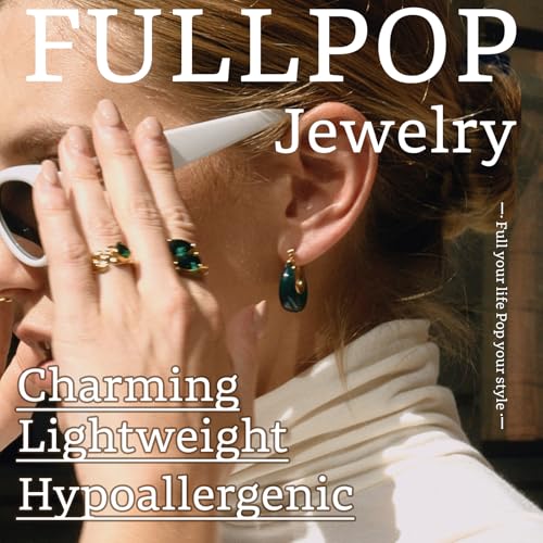 Fullpop Vintage Earrings for Women, Chunky 14K Gold Plated Resin Hoop Earrings Lightweight Hollow Drop Earrings Hypoallergenic Earrings for Women Vintage Anthropologie Jewelry Gifts for Women - size: U Shape-Green