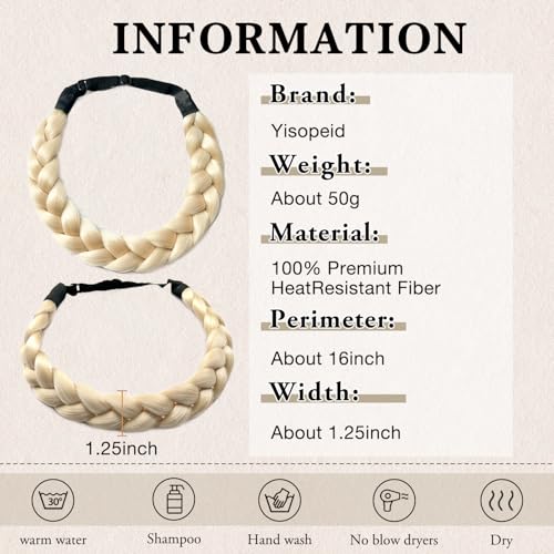 Braided Headbands Hair Piece for Women Synthetic Hair Braided Headband Classic Wide Strands Wedding Disorderly Fluffy Braids Hair Band Women Beauty Accessory - color: 613-Lightest Blonde