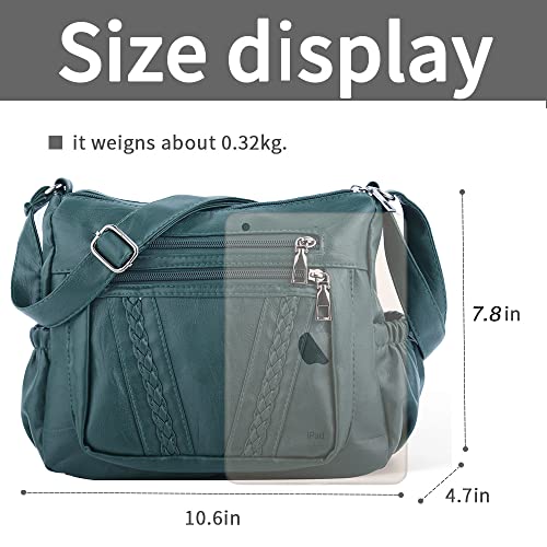 ELDA Crossbody Bags For Women Pocketbooks Soft PU Leather Purses and Handbags Multi Pocket Shoulder Bag - color: Dark Green