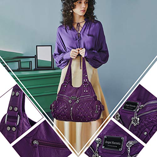 Angel Barcelo Purses for Women Large Shoulder Bag Soft Hobo Bags for Women - color: Purple