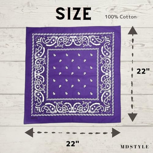 MDSTYLE 6 Pack 100% Cotton Bandanas 22” x 22" for Men & Women Paisley Handkerchief Headband Scarf Bandana - color: Pink X2, Lavender X2, Purple X2