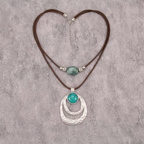 GelConnie Boho Necklaces for Women Cowgirl Necklace Stone Leather Cord Pendant Necklaces With Beads Long vintage Layered Choker Necklace - style: Leather Gold Pendant Necklace