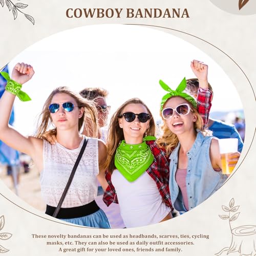 12 Pack Bandanas Unisex Paisley Cowboy Bandanas Bulk Multi Purpose Headband Scarf for Men Women Costume - color: Lime Green, style: Classic