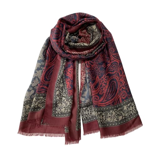 Paisley Pashmina Feel Shawls Wraps for Women Rave Scarf Soft Silky Exotic Boho All Seasons - color: Red