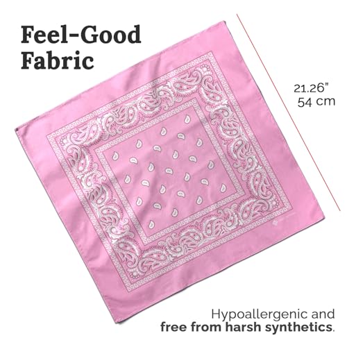 ZENO 100% Cotton & Natural Fibers Bandana Scarf - Soft, Durable, Machine Washable – Unisex for Men & Women - color: Pink Single