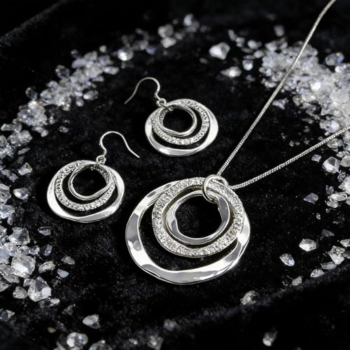 Necklace and Earring Sets for Women, Bohemian Style Jewelry Collection with Gold Silver Bronze Colors, Round Pendant Design for Daily Wear and Special Occasions, Jewelry Sets for Women - color: Silver