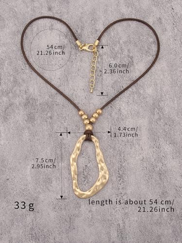 GelConnie Leather Necklaces Turquoise Long Boho Necklaces for Women Brown Chunky Circle Pendant Chocker Necklace Gold Sweater Necklace - style: Brown Gold Boho Necklace