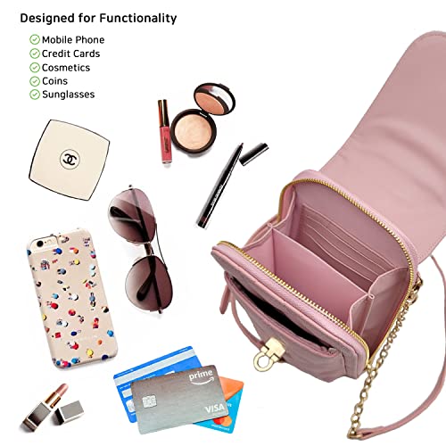 Phone Crossbody Bags for Women Small Vegan Leather Mini Shoulder Wallet Card Quilted Purse - color: D - Pink