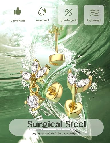 ORAZIO 16 Gauge Cartilage Earrings for Women Flat Back Hypoallergenic Surgical Steel Small Flatback Stud Hoop Cartilage Earring Stack Set Daith Conch Tragus Helix Piercing Jewelry Single PC - color: 14K Gold Plating