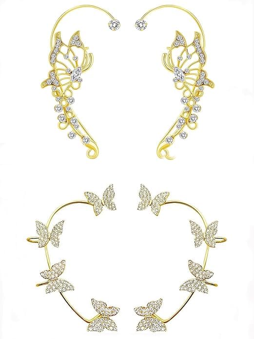 2 PCS Butterfly Ear Cuff Fairy Wing Cuff Wraps Vintage Non-Piercing Fake Earrings for Women Bridal Wedding Party Prom Ball Jewelry Crystal Rhinestone Sparkling - style: Style7