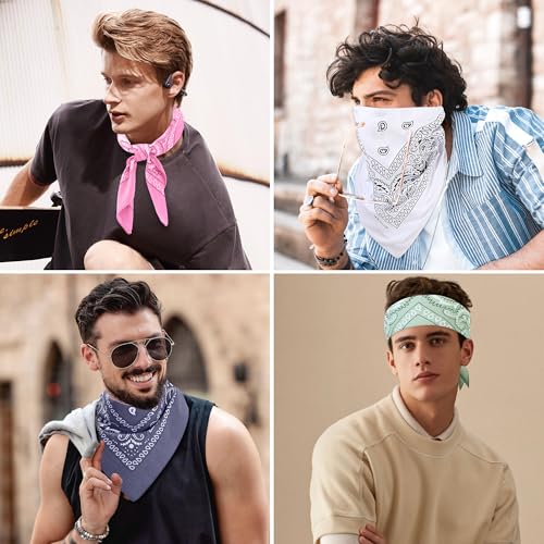 Mochabao 100% Cotton 27" x 27" Large Bandanas for Men & Women, Multi-Purpose Bandana Headbands, Square Head Scarf - color: White/Gray/Pink/Sage Green