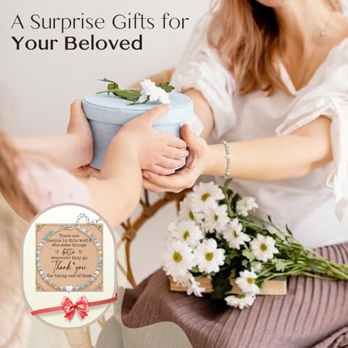 Inspirational Gifts Bracelets for Women: Healing Natural Stone Beaded Bracelets - Mothers Day Birthday Graduation Christmas Gifts for Women Friends Mom Daughter Sister Bestie - color: Amazonite-Thank You