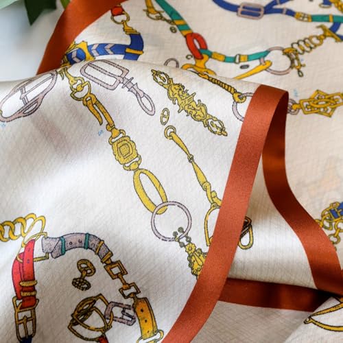 ANDANTINO 100% Silk Scarf for Women 59”*6.3” Long Shawls for Headscarf and Neck- Oblong Hair Wraps with Gift Packed - color: Belts-multicolor