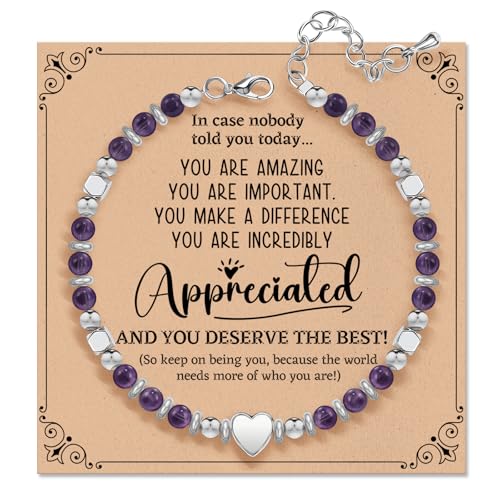 Inspirational Gifts Bracelets for Women: Healing Natural Stone Beaded Bracelets - Mothers Day Birthday Graduation Christmas Gifts for Women Friends Mom Daughter Sister Bestie - color: Amethyst-APPRECIATED