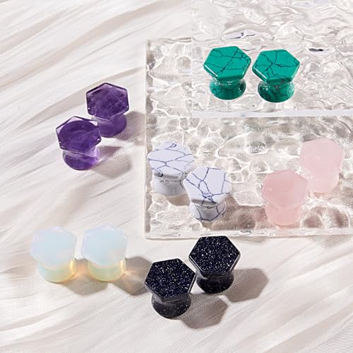Longbeauty 20/30 Pcs Set Mixed Stone Saddle Double Flared Ear Tunnels Expander Plugs Stretcher 3MM-20MM - style: 6pairs, 5/8"(16mm)