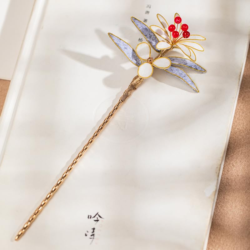 Velvet Morning Glory Hairpin Chinese Hanfu and Han Style Hair Retro Flower with Metal Handmade Hair Clip Hair Accessories for Women Girls Long Hair (Velvet Morning Glory) - color: Velvet Morning Glory