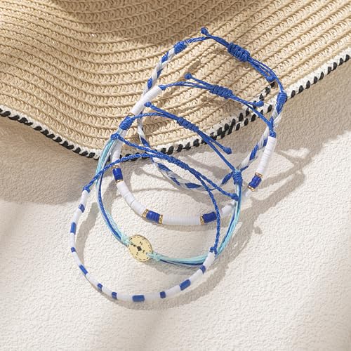 FANCY SHINY Boho Nautical Compass String Bracelets Beaded Clay Beads Bracelet Stackable Friendship Bracelets Summer Beach Outfits for Women Girls - color: Royal Blue