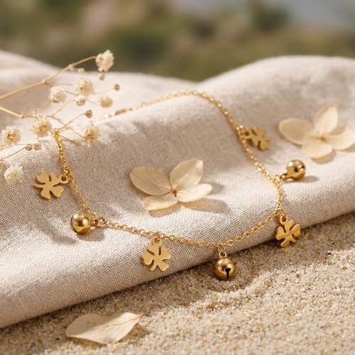Dainty Gold Shell Pearl Charm Ankle Bracelet for Women Trendy non-Tarnish Adjustable Anklet Summer Beach Fashion Jewelry Gift - color: Gold Bell