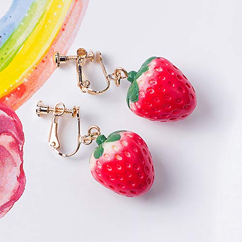 Cute Strawberry Earrings for Women-3D Acrylic Strawberry Drop Dangle Earring Costume Accessories Halloween Christmas Party Jewelry - style: C:Ear clip