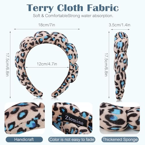 Ztomine Spa Headbands for Washing Face or Facial - Set of 2 Terry Cloth Headbands for Puffy Makeup, Mask, Skin Treatment - color: Leopard2-Leopard3