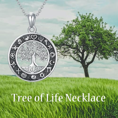Sterling Silver Scottish Thistle/Cross/Tree of Life/Shamrock/Lotus/Rose Necklace for Women Cross Rose Flower Lotus Flower Pendant Jewelry Gifts for Women Wife Girlfriend Girls Mom Daughter - color: Tree of Life Coexist
