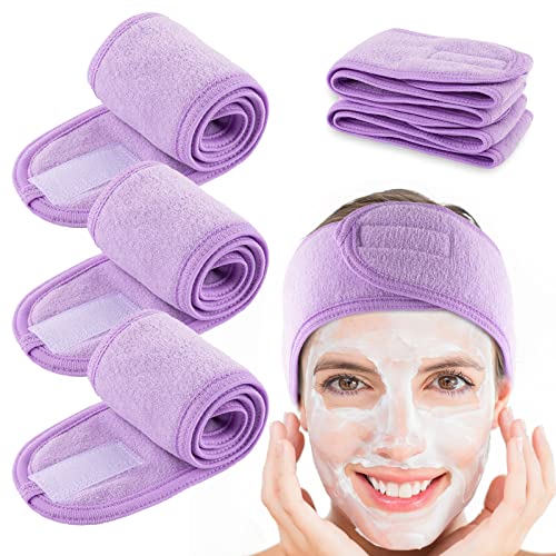Whaline Spa Facial Headband 4 Packs Head Wrap Terry Cloth Headband Adjustable Stretch Towel for Bath, Makeup and Sport (Light Purple) - color: Light Purple