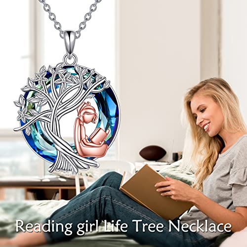 YFN Tree of Life Necklace Sterling Silver Crystal Jewelry Graduation Birthday Gifts for Women - color: Book