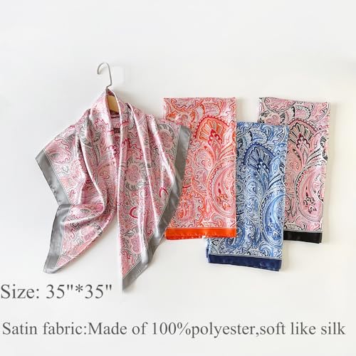 Hexchasty 35”Head Scarf Satin Silk Like Hair Scarf Large Square Head Scarves Bandana Head Wraps Headscarfs for Women Green - color: C-pink Black