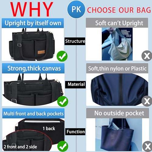 ZHMO Canvas Tote Bag for Women,Women's Bags Crossbody Bags Work Laptop Tote Bag Large Handbags Purse for Travel Nurse Teacher - color: New Upgrade Black With Compartments and Inner Cup Holders