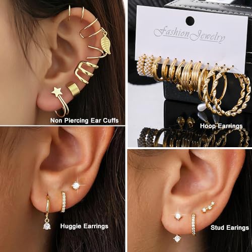 KISS WIFE Golden Jewelry Set for Women with Multi Layered Necklaces, Stackable Bracelets, Knuckle Rings, Hoop Earrings, Fashion Outfit Accessories Jewelry Packs Gifts for Women - style: Style 2