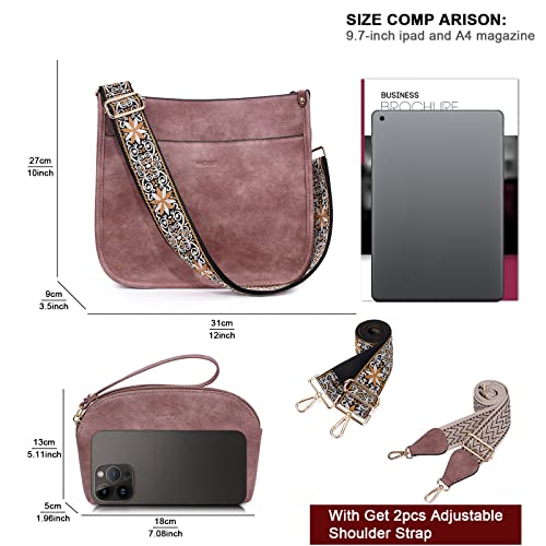 HKCLUF Crossbody Bag Purse for Women 2PCS/Set Leather Hobo Handbag Wallet Set With 2Adjustable Guitar Strap Shoulder Bag | Purse - color: A12-deeppink