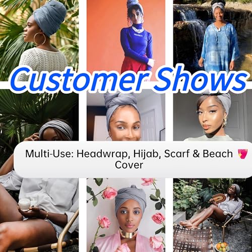 Harewom Head Wraps for Black Women Stretch Head Scarf Long African Hair Wraps Turban Headwraps Jersey Headbands - color: 1pcs -Light Gray