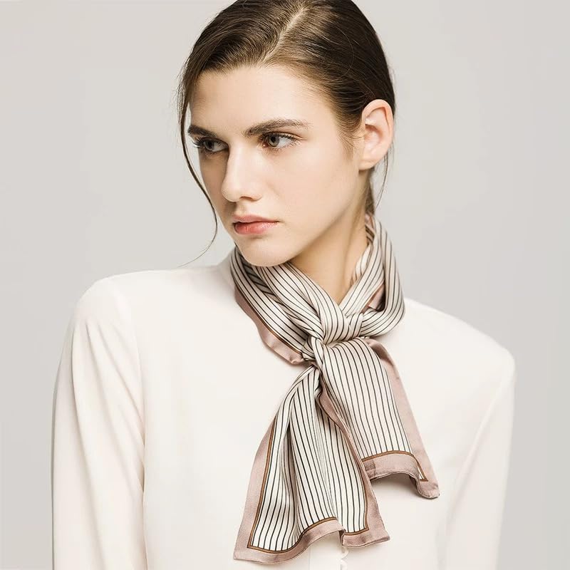 ANDANTINO 100% Silk Scarf for Women 59”*6.3” Long Shawls for Headscarf and Neck- Oblong Hair Wraps with Gift Packed - color: Stripes