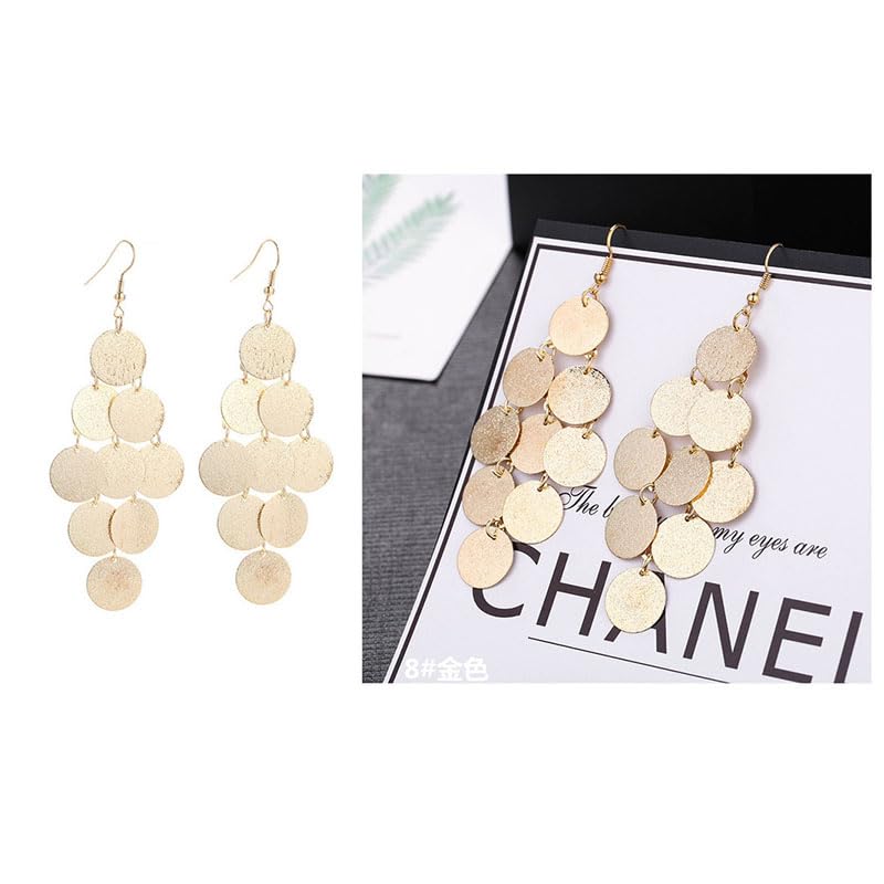 coadipress Layered Dangling Disc Earrings for Women Gold Plated Handmade Boho Lightweight Chandelier Dangle Drop Earring Layered Leaf Earrings Vintage Multiple Circle Teardrop Earrings Statement Earrings - style: Layered Gold Disc