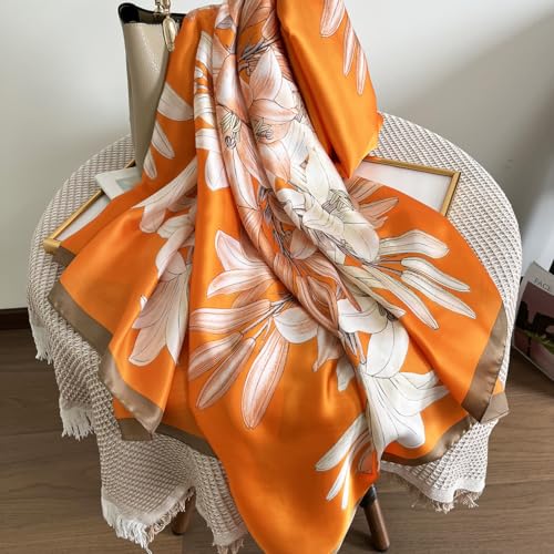 Long Silk Like Scarf Lightweight Satin Scarves Large Sunscreen Shawl Wrap for Women - color: 009.magnolia Orange
