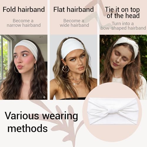 2 Pack White Wide Headbands for Women - Thick Stretchy Non Slip Fabric Sweat Bands, Soft Hair Bands for Workout, Running, Spa, Makeup & Washing Face - color: 2 Color (White+White)
