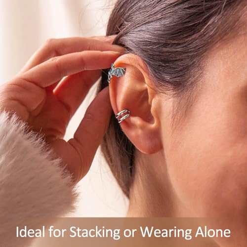 ChicSilver 925 Sterling Silver Ear Cuffs Non-Piercing Cartilage Earrings: Various Styles, Conch Cuffs (with Gift Box) - style: I: Dinosaur Cuff