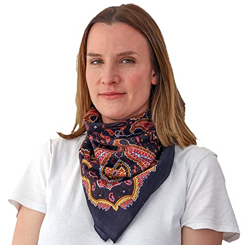 Sunshine Joy Paisley Hippie Bandana 22x22 Inches - color: Electric Coral