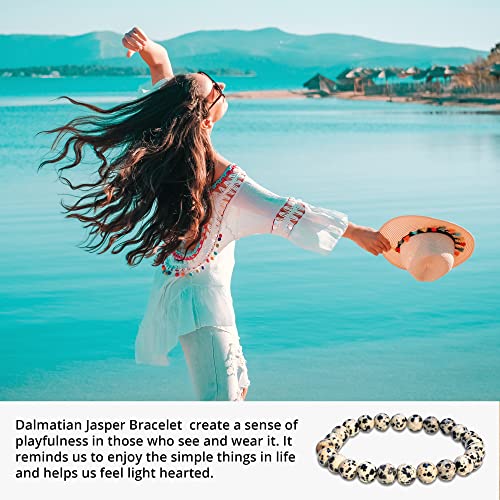ANAYA AGATE Healing Crystal Bracelet for Women and Men – 8mm Round Beaded Bracelet for Men and Women – Unisex Stretchy Gemstone Bracelet for Healing and Protection - color: Dalmatian Jasper