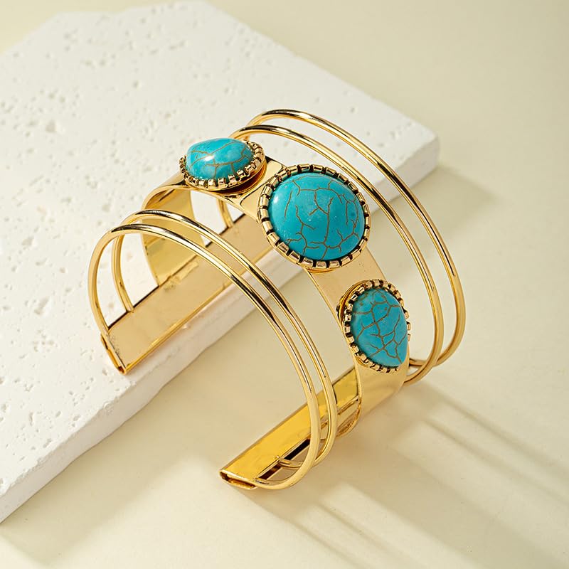 Western Bracelets for Women Vintage Chunky Turquoise Cuff Bracelet Turquoise Country Bracelets Adjustable Boho Cuff Bracelet Western Country Costume Jewelry Accessories - style: style2