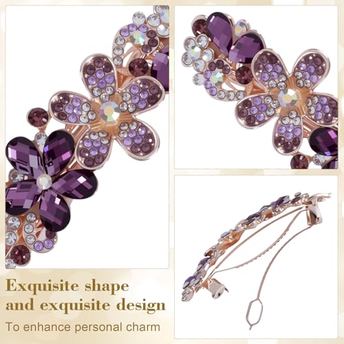 Joez Wonderful Rhinestone Hair Clip Sparkly Crystal Barrettes French Wedding Prom Engagement Pageant First Communion Hair Decorative Accessories for Women Bride Thick Long Hair (Flower Purple, 1 Pcs) - color: Rhinestone Flower Purple