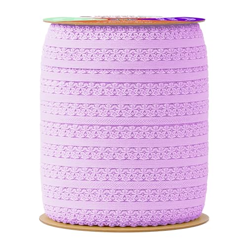Mandala Crafts Lilac Stretch Lace Soft Elastic Trim Roll - 55 Yards 1 Inch Wide Stretchy Frilly Picot Ribbon for Sewing Lingerie, Headbands, Underwear, and Crafts - color: Lilac