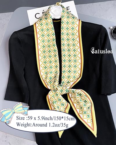 Purse Scarf For Handbags Head Scarves For Women's Hair Bags Scarfs Long Skinny Scarves Fashion Silky - color: A28-yellow Four-leaf Clover