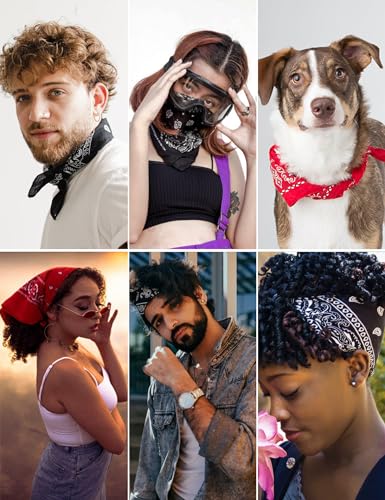 Cotton Bandanas for Men & Women Paisley Cowboy Bandana Handkerchiefs for Hair 22x22 - color: 3pcs Black/Red/Navy