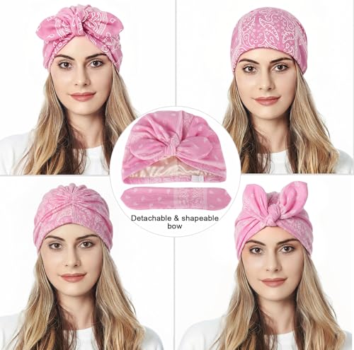Ababalaya Satin Lined Beanies for Women Chemo Headwear Silky Lined Cotton Sleeping Cap - color: Pink